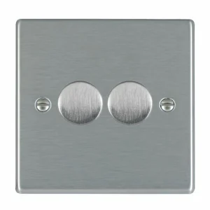 Dimmer Switch 2 Gang LED 2 Way Push On/Off Rotary 100W 88x88mm Satin Steel