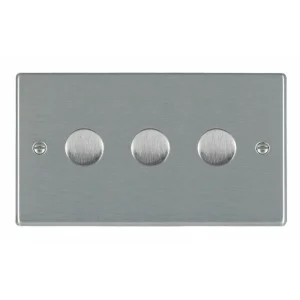 Dimmer Switch 3 Gang LED 2 Way Push On/Off Rotary 100W 85x145mm Satin Steel
