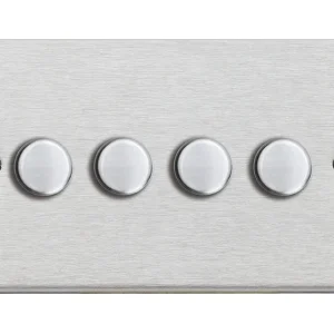 Dimmer Switch 4 Gang LED 2 Way Push On/Off Rotary 100W 85x145mm Satin Steel