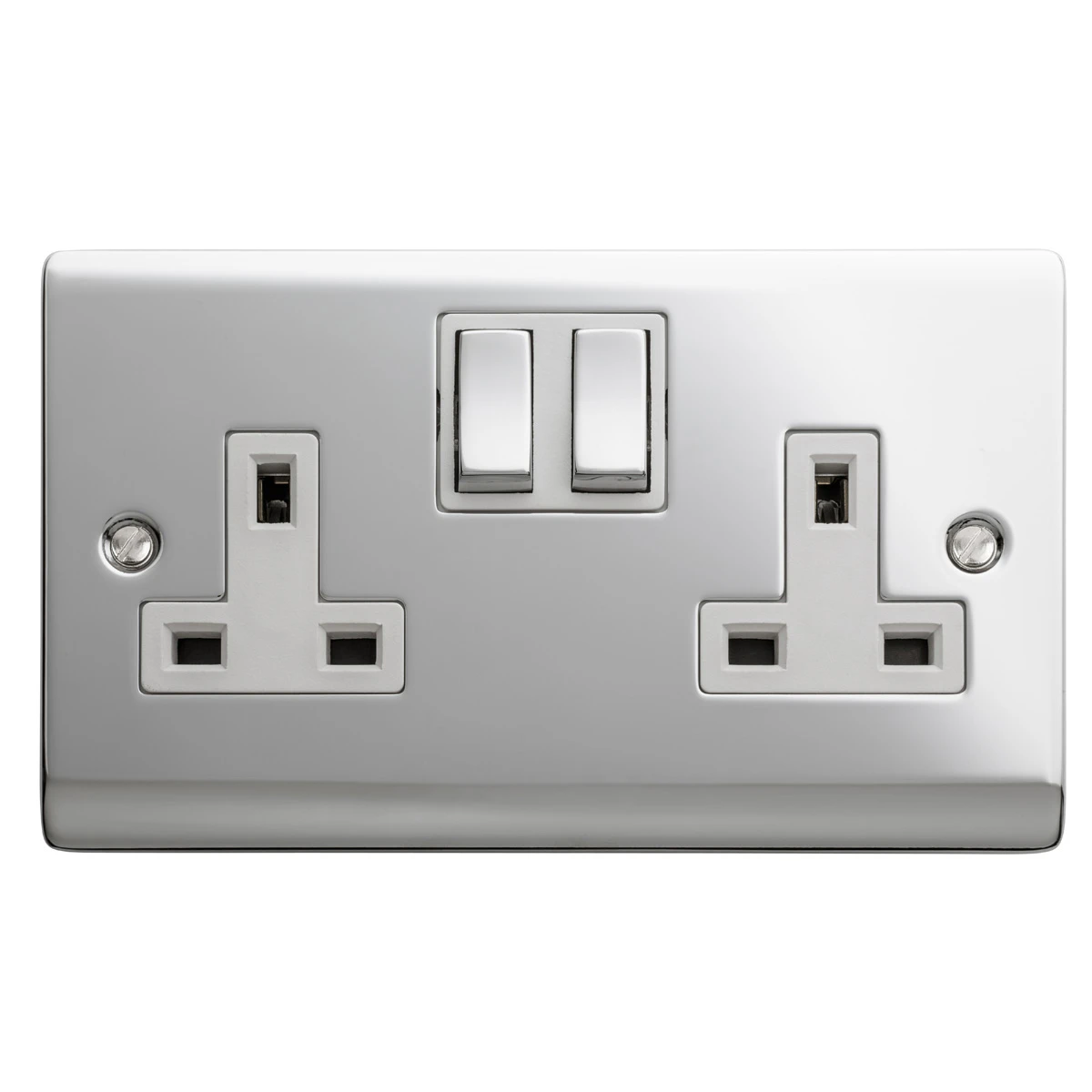 Designa 22SS132DP 2 Gang 13A Double Pole Switched Double Socket Polished Chrome With White Insert - Image 2