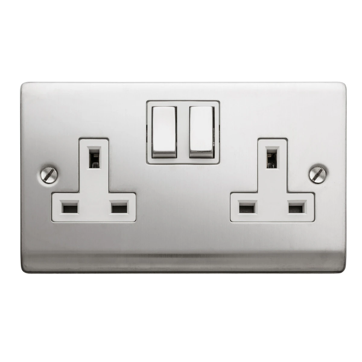 Designa 23SS132DP 2 Gang 13A Double Pole Switched Double Socket Satin Steel With White Insert - Image 2