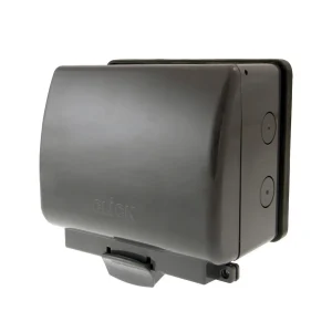 Weatherproof Socket 2 Gang 13A Switched IP66 Lockable Grey