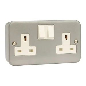 Socket 2 Gang Double Pole Switched + Box 13A Metal Clad