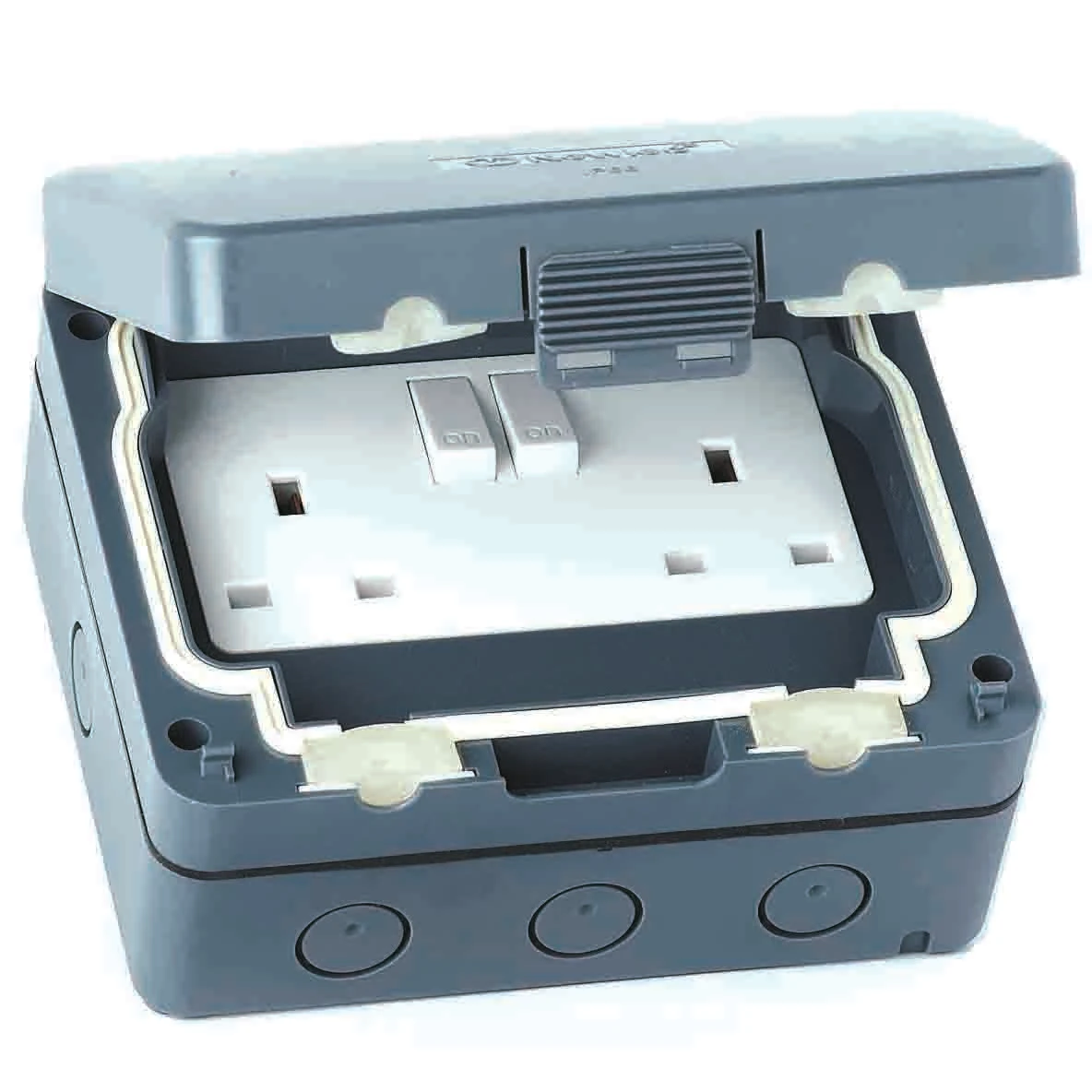 Socket Weatherproof Switched 2 Gang 13A IP66 Grey - Image 2