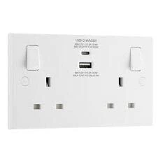 2 Gang Complete With Type A+C USB Switched Socket White