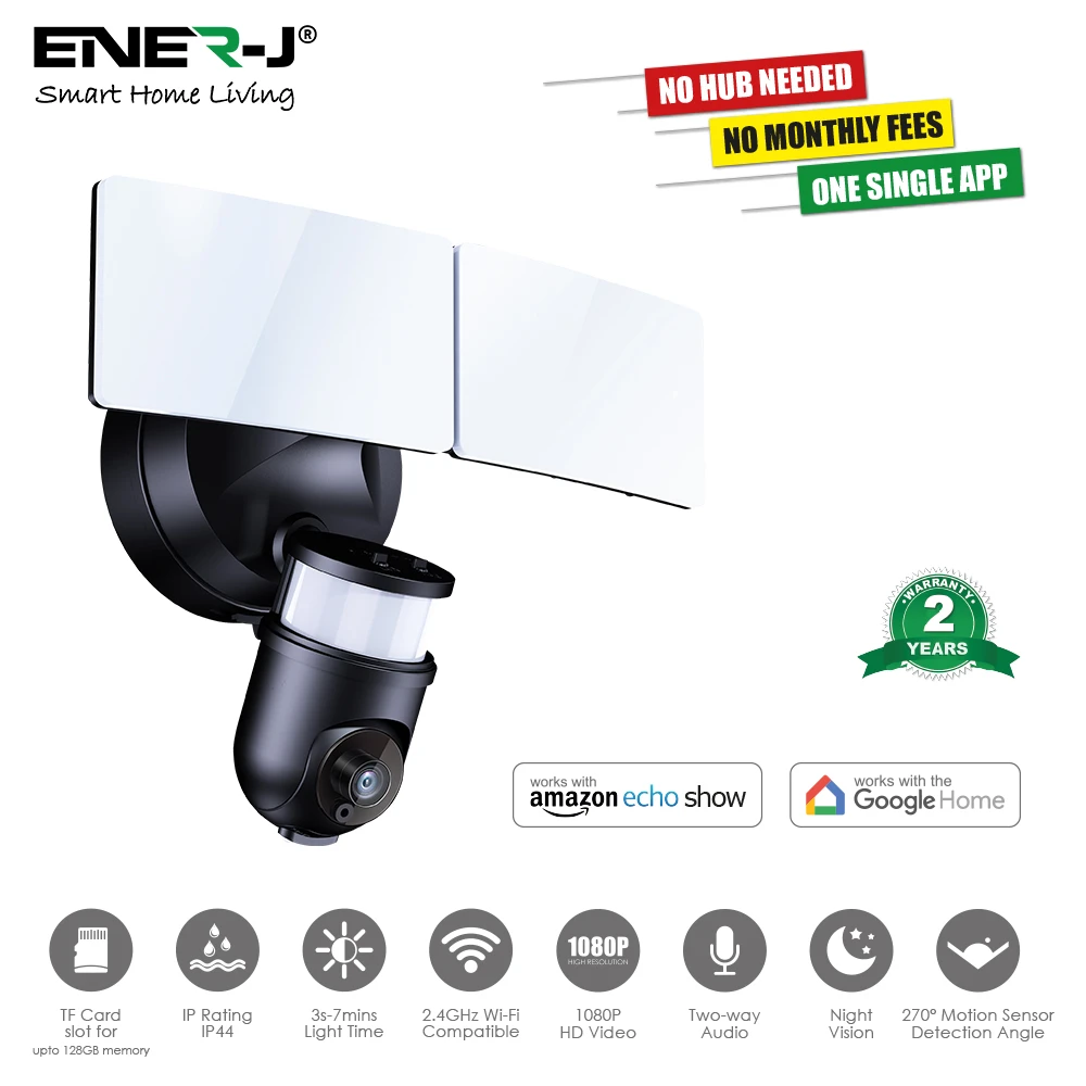 Ener-j SHA5294 Wifi Outdoor Security Floodlight CW IP Camera Black