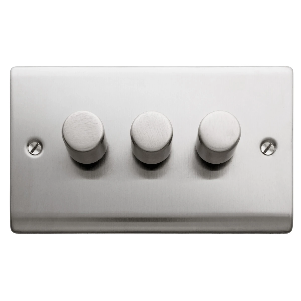 Designa 23DIM4003 3 Gang 2 Way 400W Push Dimmer Switch Satin Steel - Image 2
