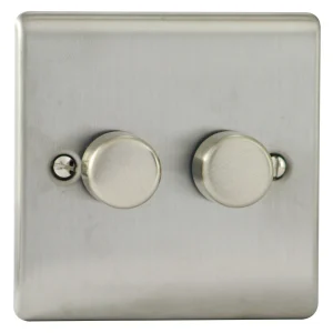 Designa 23DIM4002 2 Gang 2 Way 400W Push Dimmer Switch Satin Steel