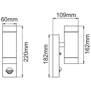 KSR KSR1348 Tulua III GU10 PIR Up and Down Wall Light Black