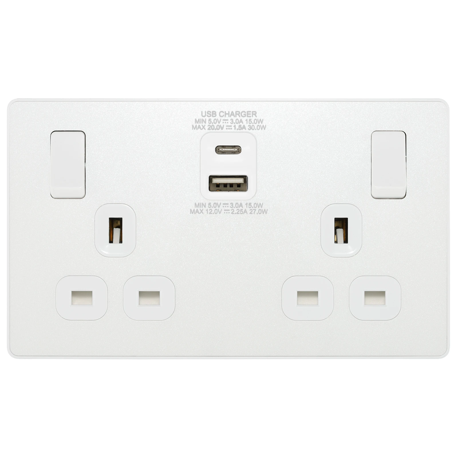 BG Evolve PCDCL22UAC30W 2 Gang Switched Socket + USB C 30W & USB A (2.1A) Pearlescent White - Image 2