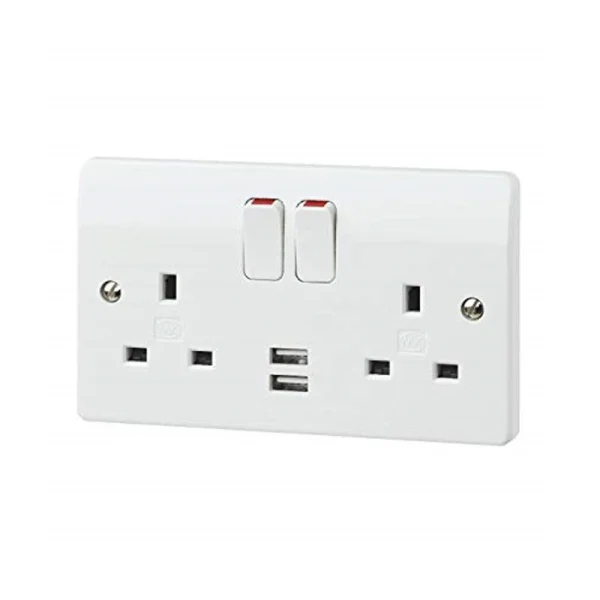 MK Electric Front Plate 2 Gang 13A DP SWD Socket 2XUSB White – Go ...