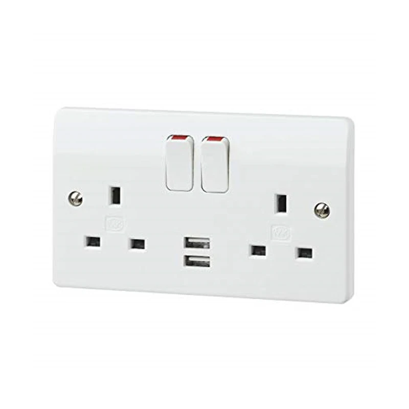 Front Plate 2 Gang 13A DP SWD Socket 2XUSB White