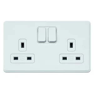 Socket 2 Gang DP Dual Earth Switched 13A White