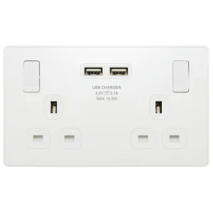 BG Evolve PCDCL22U3W 2 Gang Switched + 2 x USB Socket (3.1A) Pearlescent White