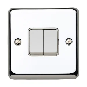 Plate Switch 2 Gang 2 Way SP Flush 10A Polished Chrome
