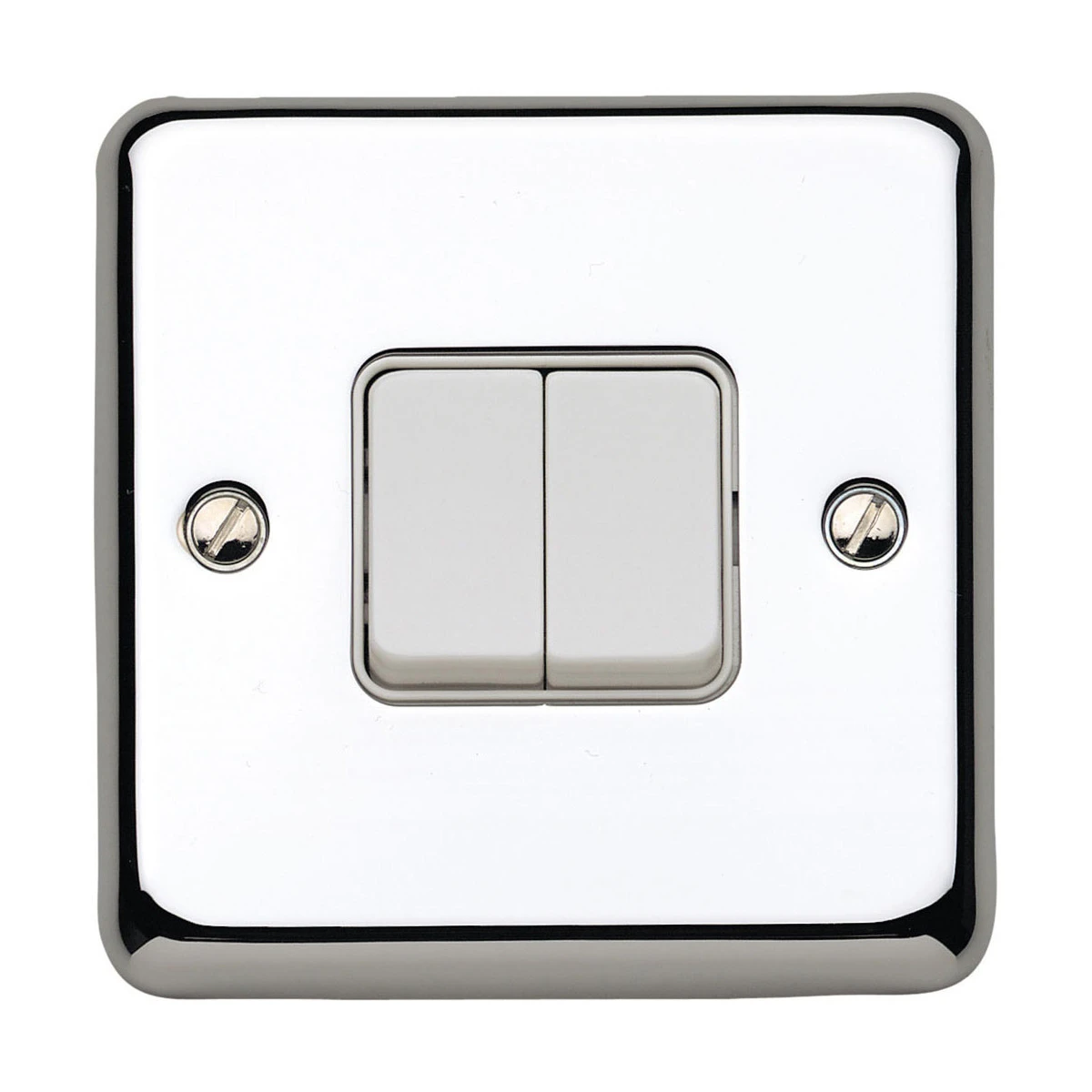 Plate Switch 2 Gang 2 Way SP Flush 10A Polished Chrome