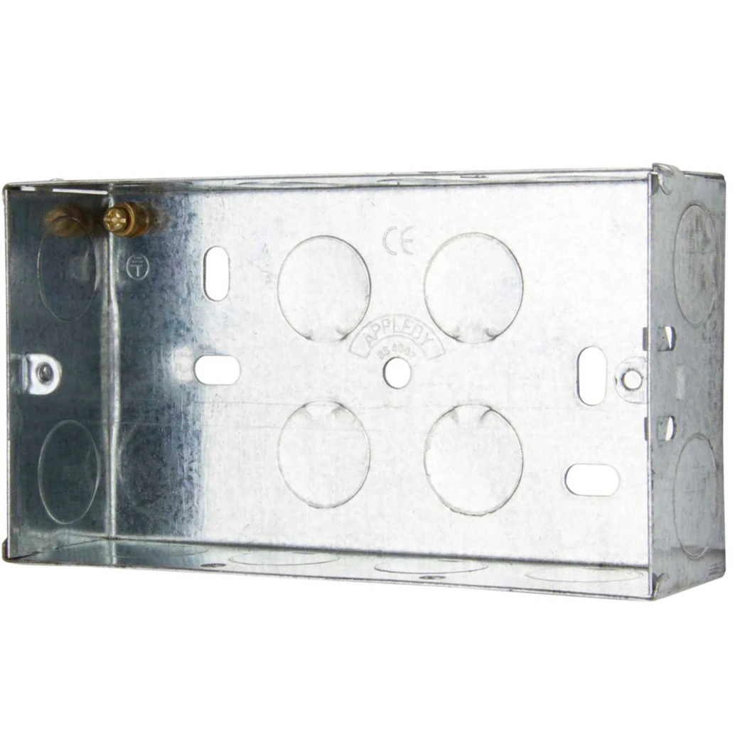 2 Gang Adjustable Lug Flush Steel Installation Box 25mm Depth - Image 2