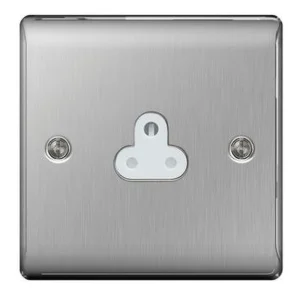 BG Nexus NBS28W Brushed Steel Unswitched Socket Round Pin 2A (White Insert)