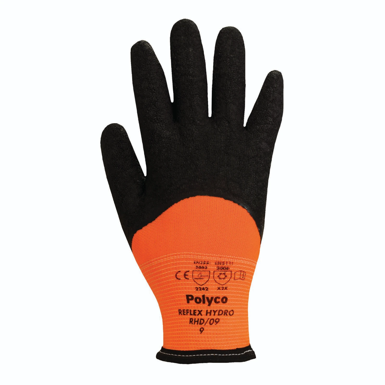 Reflex Hydro HI-Vis Soft-Knitted Thermal Glove Size 8 Black/Orange - Image 2