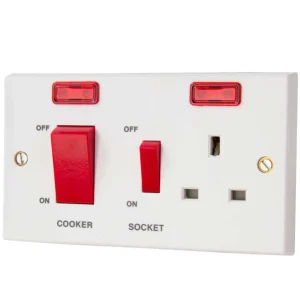 45A Cooker Control Unit With 13A Double Pole Switched Socket Outlet With Neon Indicators