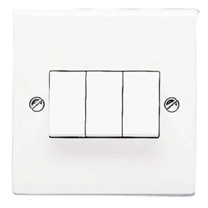 Plate Switch 3 Gang 2 Way 10A White
