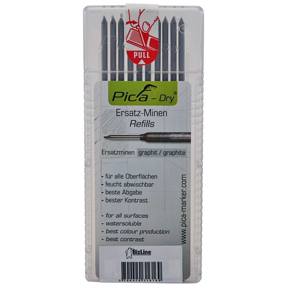 Bizline Pica DRY Long-life Telescopic Marking Pencil Refill Pack - Grey - Pack of 10 - Image 2