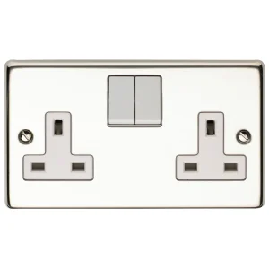 13A 2 Gang Single Pole Switched Socket Polished Steel Finish