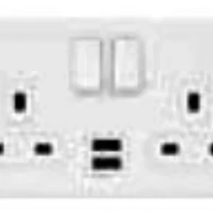 Front Plate 2 Gang 13A DP SWD Socket 2XUSB Satin Brass Black Trim