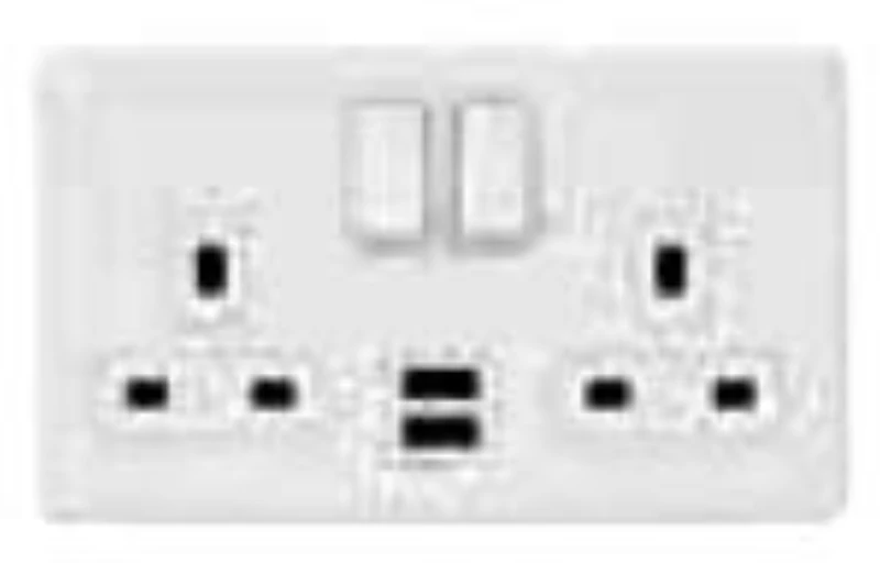 Front Plate 2 Gang 13A DP SWD Socket 2XUSB Satin Brass Black Trim