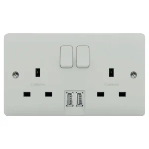 Crabtree 13A 2 Gang Double Pole Switched Socket With Dual 2.1A USB s White