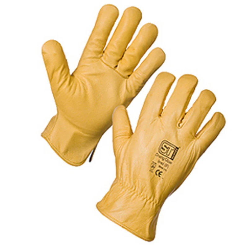 Large Leather Fleece Lined Driving Glove Size 10 Yellow - Image 2