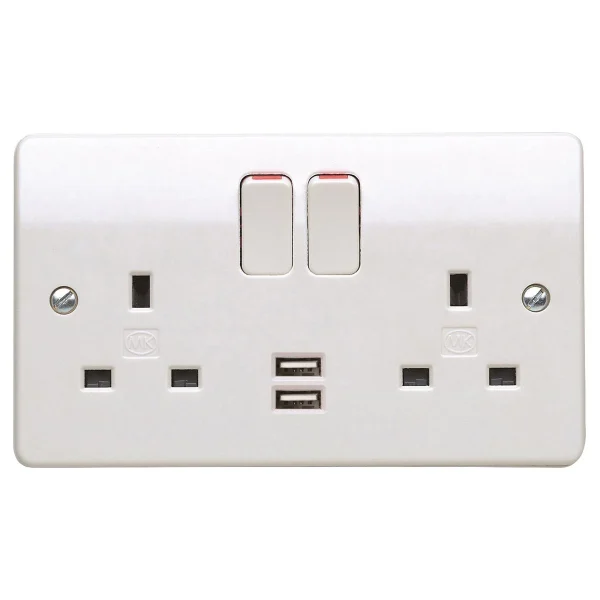 MK Electric MK Logic Plus Socket 2 Gang Switched DP c/w 2 Port USB ...