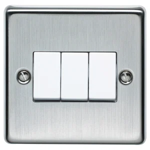 10AX 3 Gang 2 Way Plate Switch Stainless Steel Finish