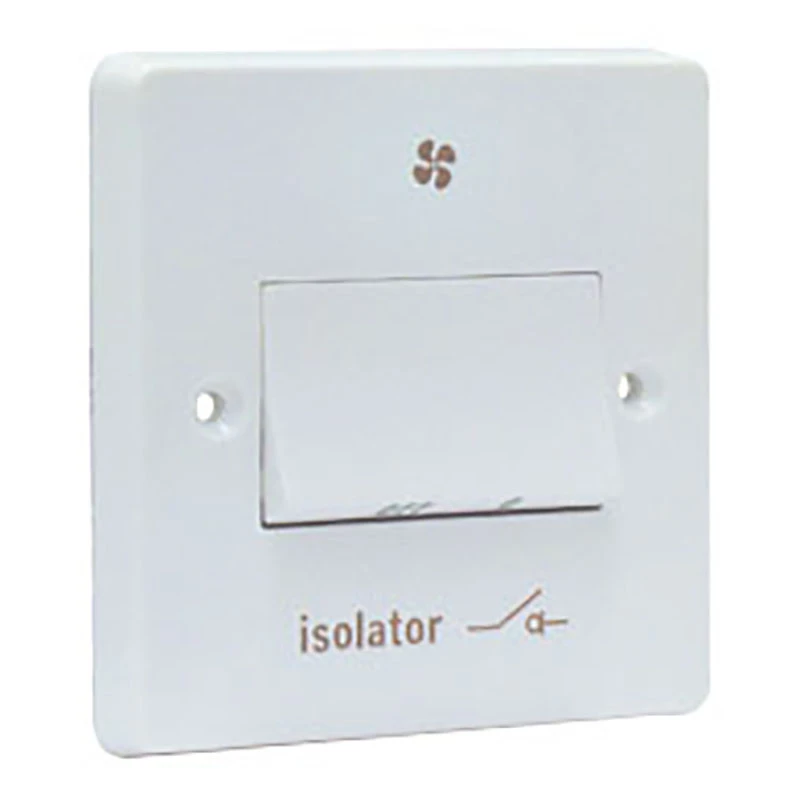 Plate Switch 1 Gang Triple Pole Fan Isolator 6A White Marked Isolator
