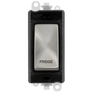 Click Gridpro Fridge Laser Etched Legend Black Frame 20AX Satin Chrome Double Pole Switch Module