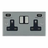 Socket 2G SP Switched USB Outlets 13A 85 x 145mm Satin Chrome 1X