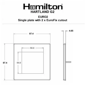 Hartland G2 Eurofix Satin Steel Single Plate Complete With 2 Eurofix Apertures 50 x 50mm And Grid