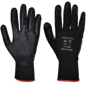 Portwest A320 Dexti-Grip Nitrile Foam Coating Nylon Glove Black Size 9