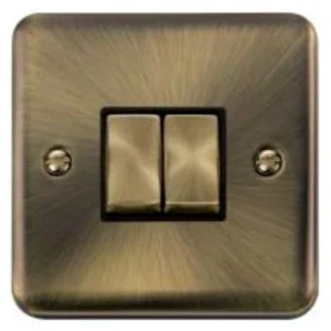 Antique Brass Rounded Profile 10AX Ingot 2 Gang 2 Way Plate Switch