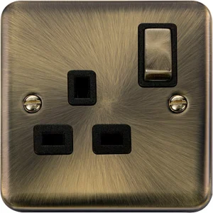 Antique Brass Rounded Profile 13A Ingot 1 Gang Double Pole Switched Socket Outlet