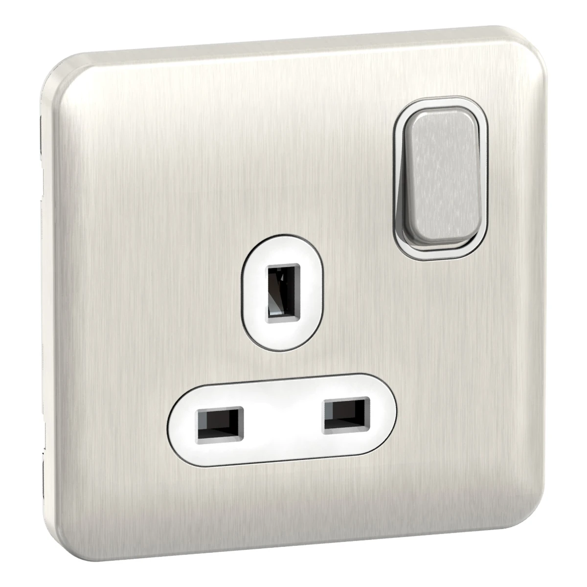 Lisse 1-Gang 13A Switched Socket Stainless Steel / White - Image 2