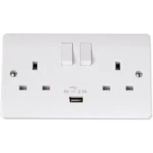 Socket 2 Gang Switched USB Outlet 13A 2.1A Anthracite Grey