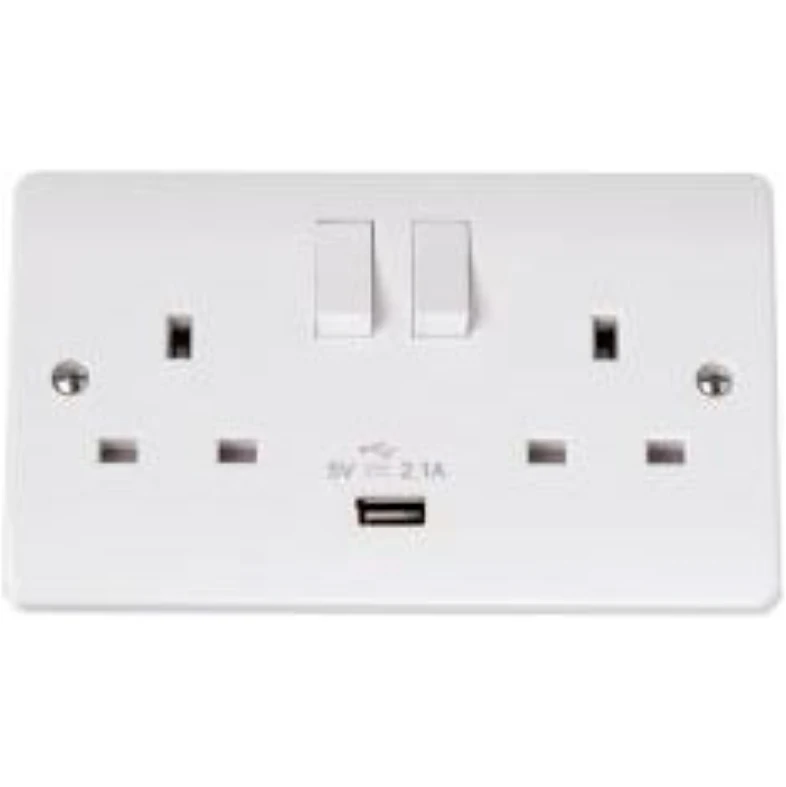 Socket 2 Gang Switched USB Outlet 13A 2.1A Anthracite Grey - Image 2