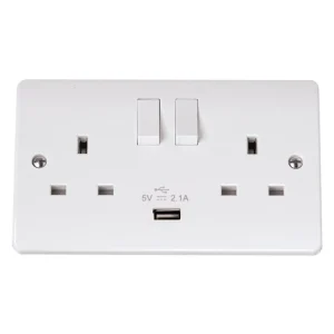 Click CMA770 2 Gang Switched USB Socket Outlet 13A with 1 x 2.1A USB