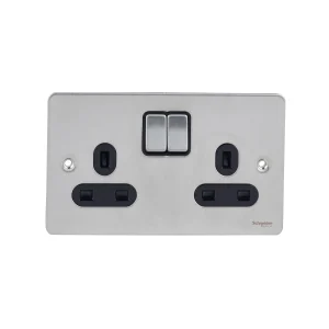 Ultimate Socket 2 Gang Single Pole Switched 13A Stainless Steel Black Insert
