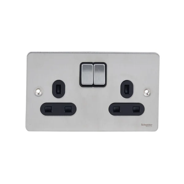 Schneider Electric Socket 2 Gang Single Pole Switched 13A Stainless ...