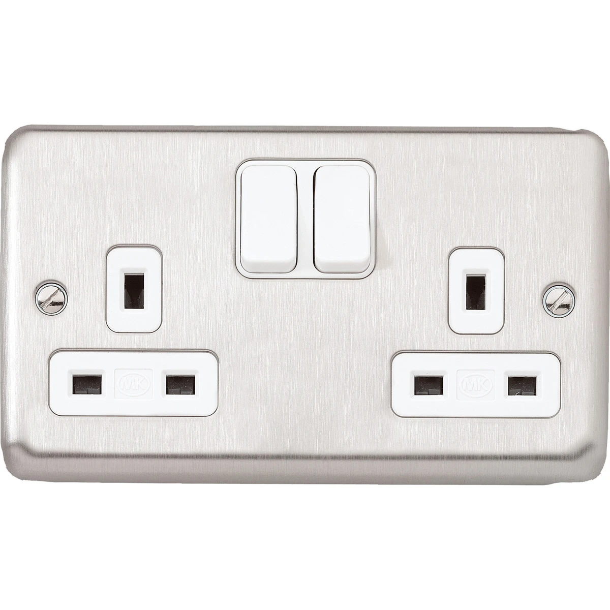 MK Socket 2 Gang Switched Double Pole 13A Brushed Stainless Steel - Image 2