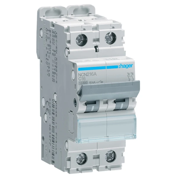 Hager MCB Double Pole Type C 16A 10kA 2 Module - Image 2