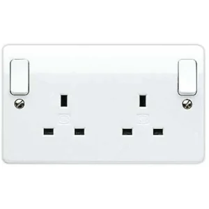 MK Logic Plus Socket 2 Gang Switched DP Dual Earth Outboard Rocker 13A White