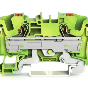 Wago 2-Conductor Ground Terminal Block With Push-Button 6mm² With Test Port Side And Center Marking For Din-Rail 35 X 15 And 35 X 7.5 Push-In Cage Clamp 6mm² Green-Yellow